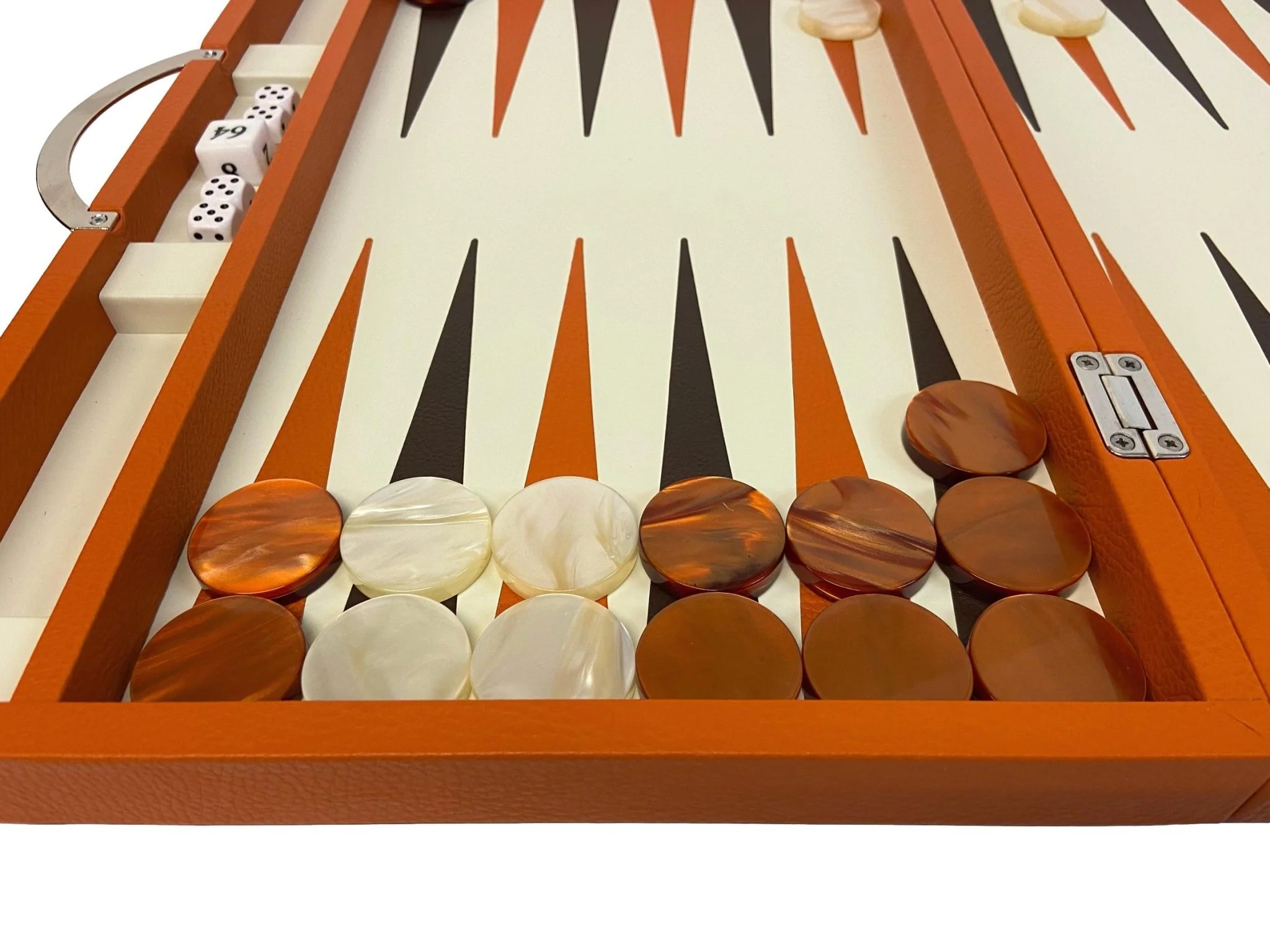 Backgammon Cuir véritable GM - Orange - Renzo Romagnoli - Image 5