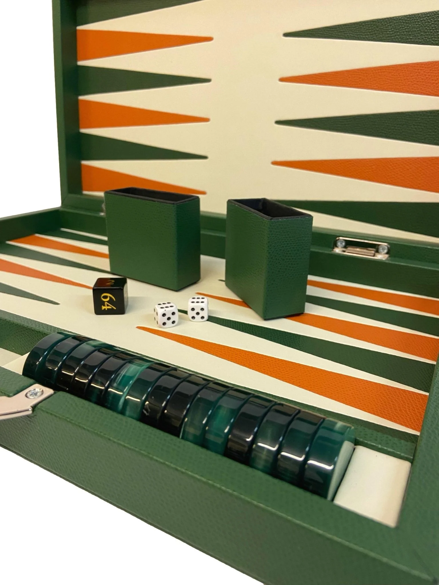 Backgammon Cuir véritable GM - Vert / Orange - Renzo Romagnoli - Image 6