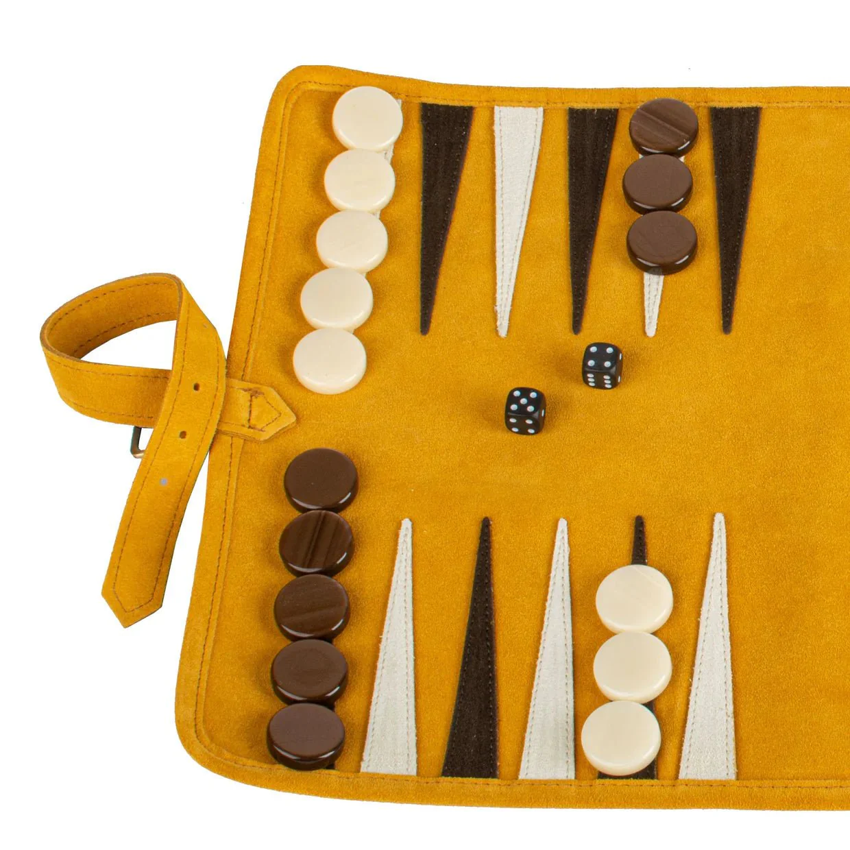 Backgammon de voyage - Roulable - Cuir Velours - Jaune - Image 4