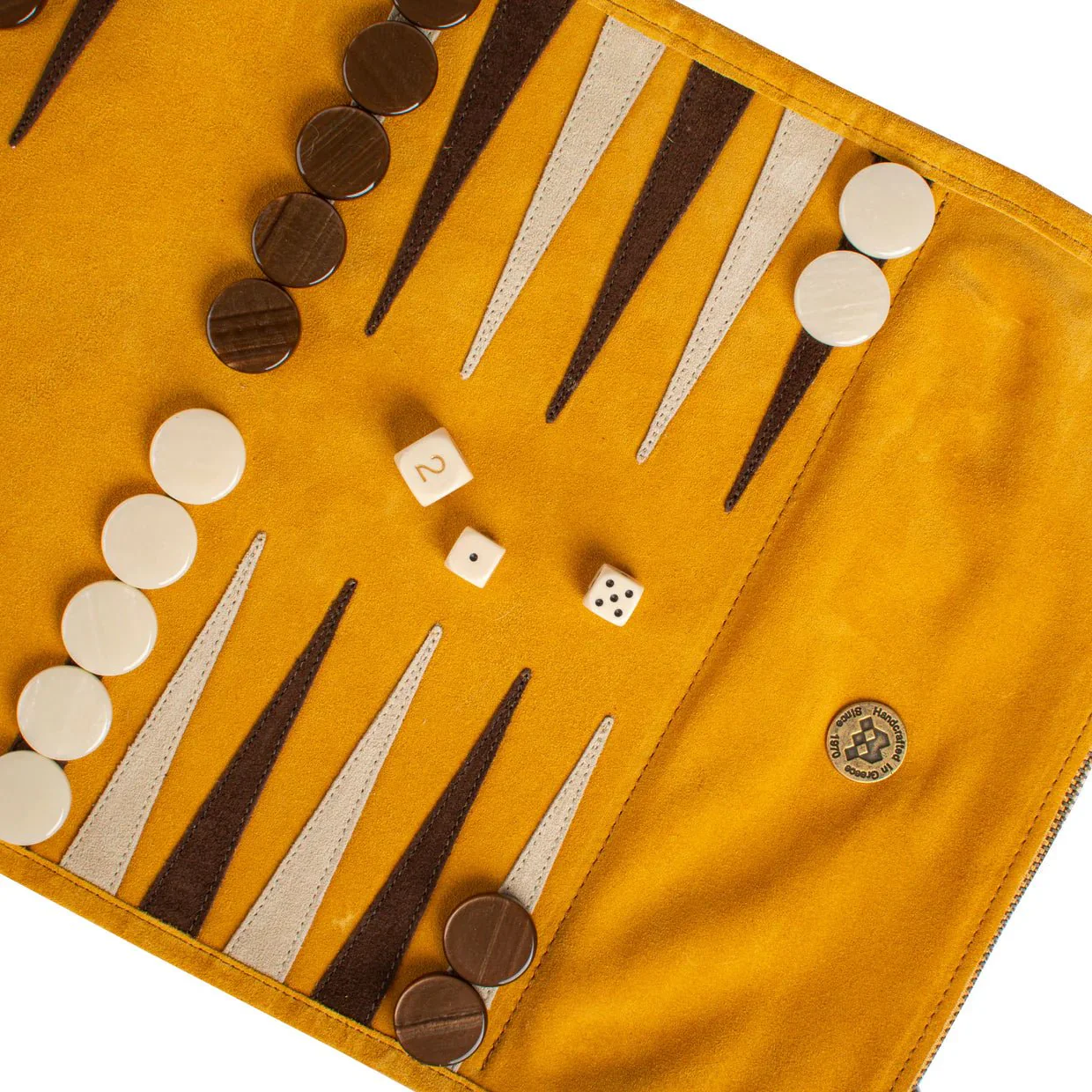 Backgammon de voyage - Roulable - Cuir Velours - Jaune - Image 5