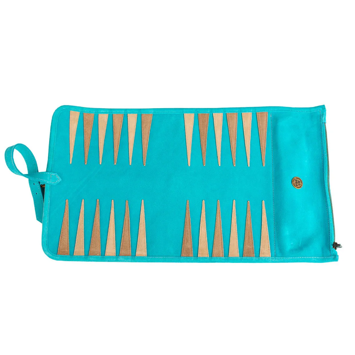 Backgammon de voyage - Roulable - Cuir Velours - Turquoise - Image 4