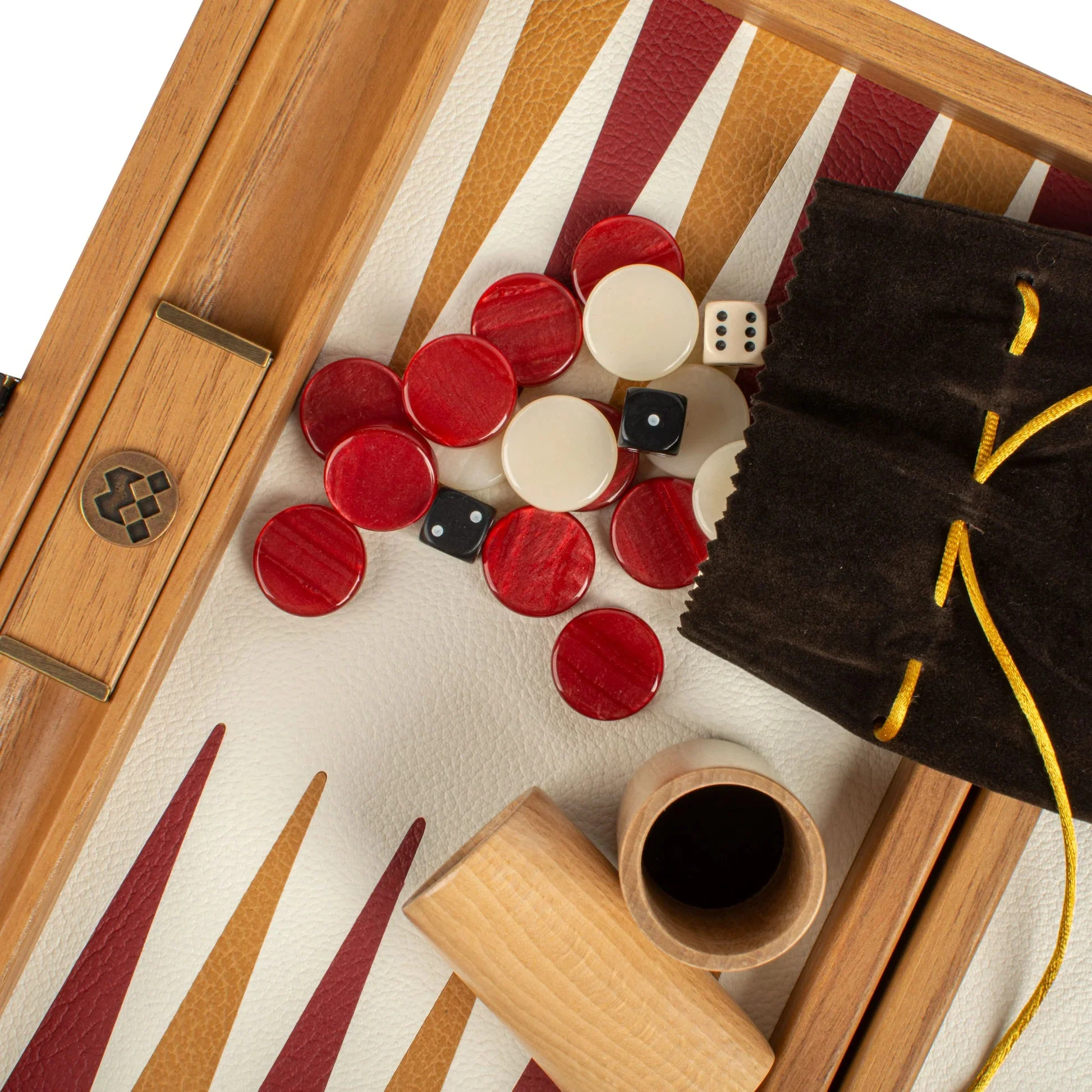Backgammon en Bois et Cuir Vegan - Rouge tressé - Image 4