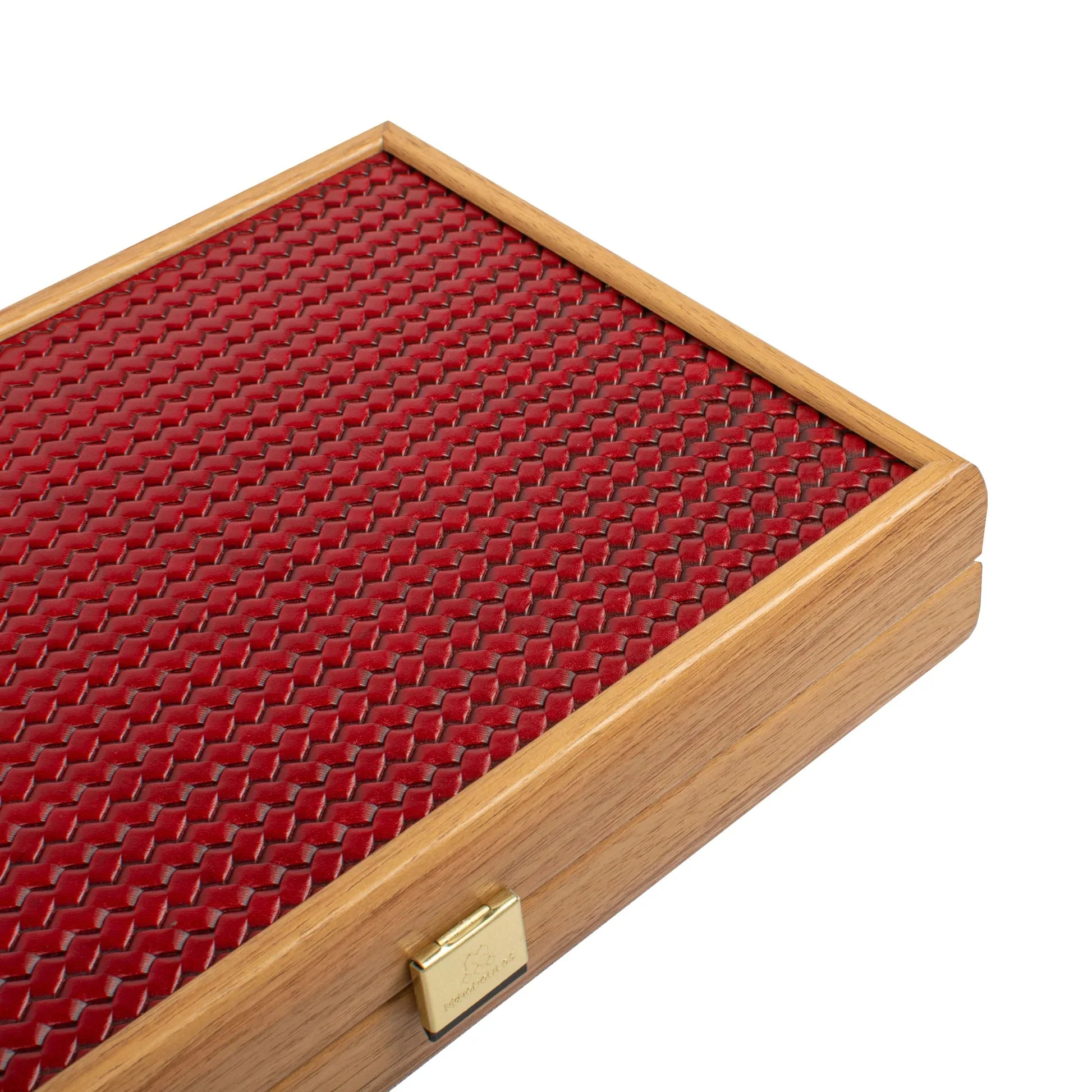 Backgammon en Bois et Cuir Vegan - Rouge tressé - Image 5