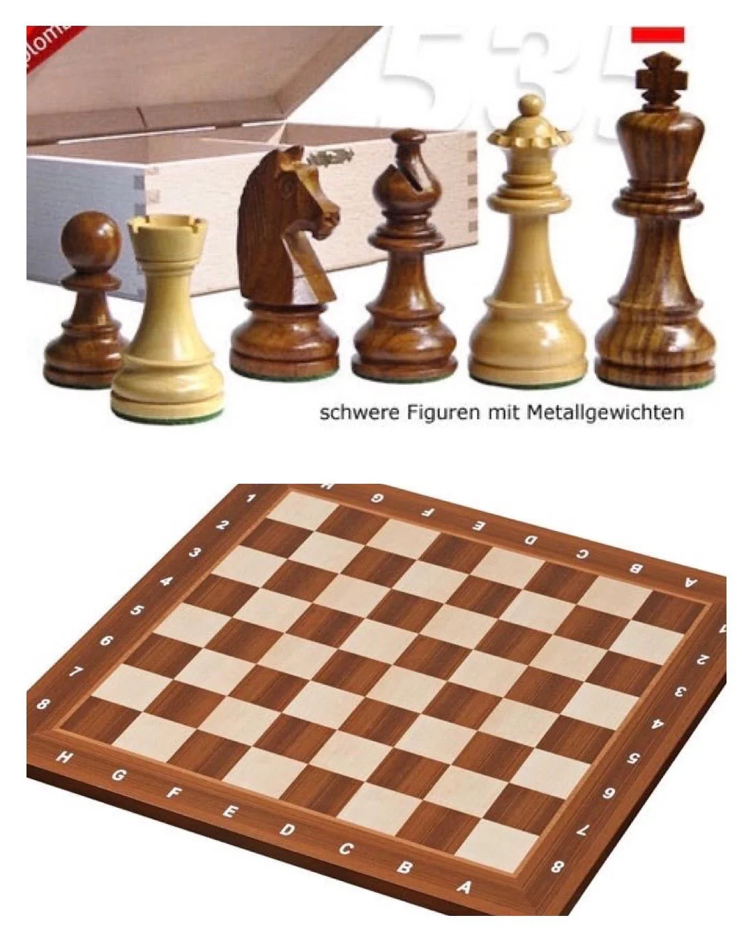 Ensemble jeu d'échecs Club acajou lettré chiffré - Pièces acacia - Image 2