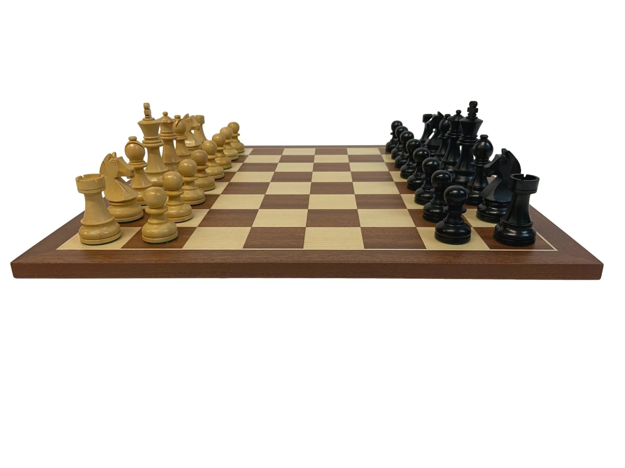 Ensemble jeu d'échecs Club en acajou - Bords Fins - Pièces buis teinté - Noir