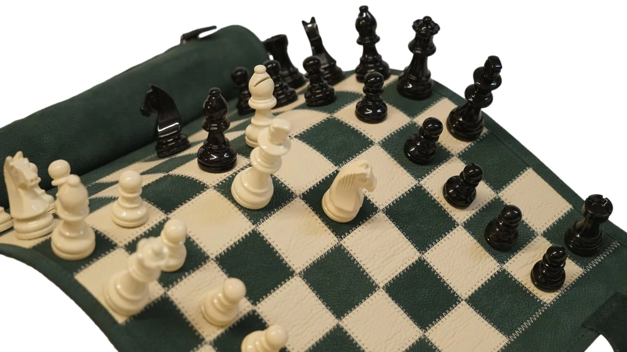 Ensemble jeu d'échecs en cuir - magnétique - Vert - mélia games