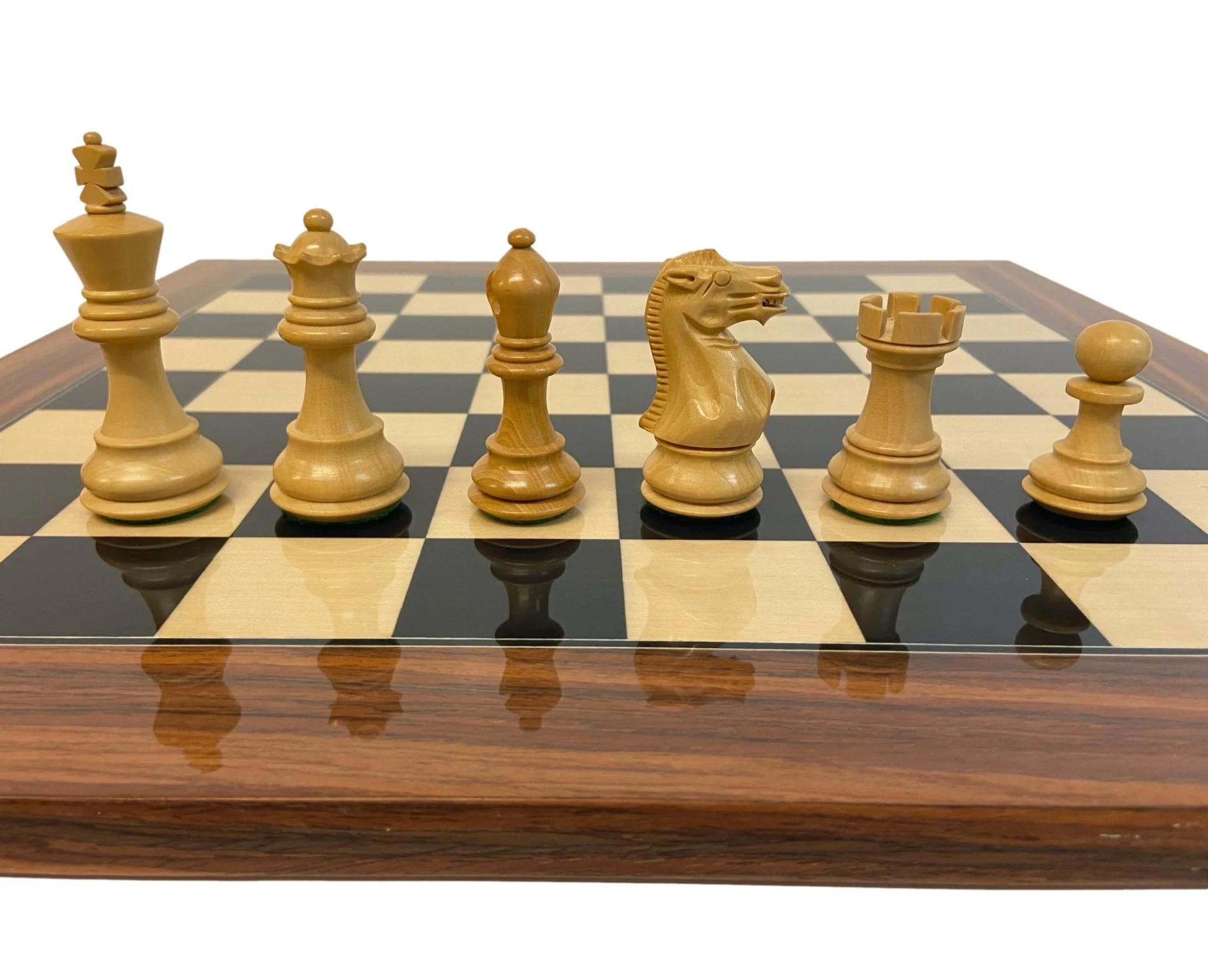 Ensemble jeu d'échecs Ultime en sycomore et poirier teinté - Bords palissandre de Santos - laqué - Pièces en buis et Palissandre - Image 10