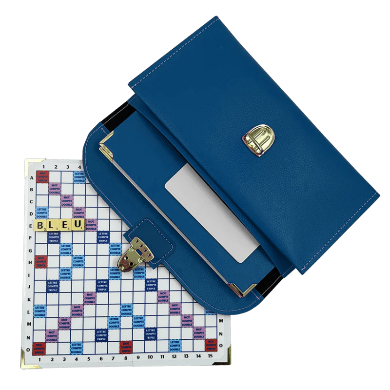 Scrabble Duplicate ou de Voyage en Cuir Vegan - Magnétique - Pliant - Bleu
