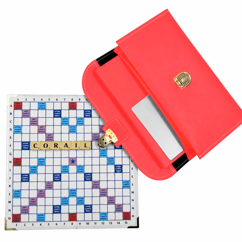 Scrabble Duplicate ou de Voyage en Cuir Vegan - Magnétique - Pliant - Corail