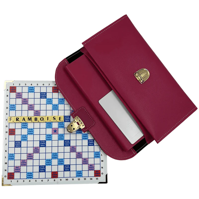 Scrabble Duplicate ou de Voyage en Cuir Vegan - Magnétique - Pliant - Framboise
