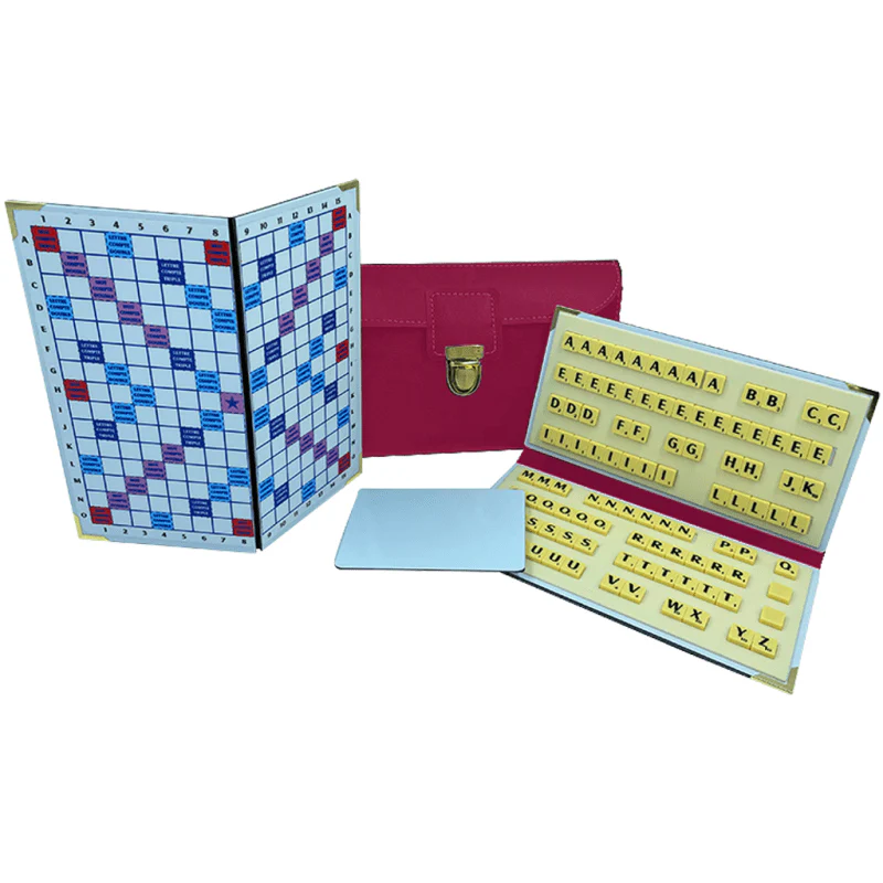 Scrabble Duplicate ou de Voyage en Cuir Vegan - Magnétique - Pliant - Framboise - Image 2